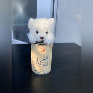 Vintage Canned Alaskan Polar Bear Novelty Toy Plush Stuffed Animal Russ